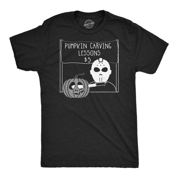 Crazy Dog T-Shirts Other - Mens Pumpkin Carving Lessons Horror T Shirt Funny Halloween Shirt for Guys